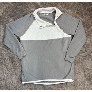 Crown & Ivy Womens M Quilted Asymetrical 1/4 Button Fleece Pullover Sweatshirt